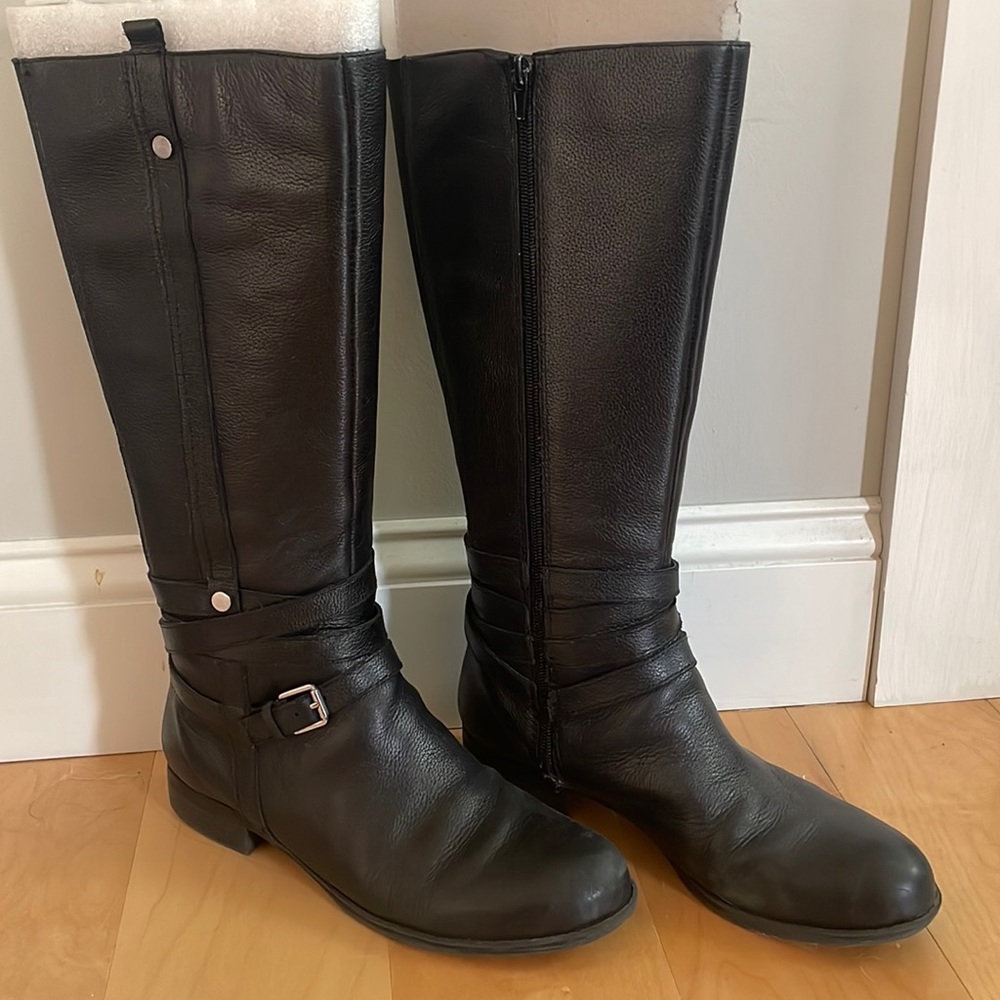 Tall black leather boots
